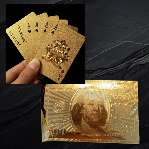Gold Foil Playing Cards Men Women Poker Games Cut Box - Picture 1 of 9